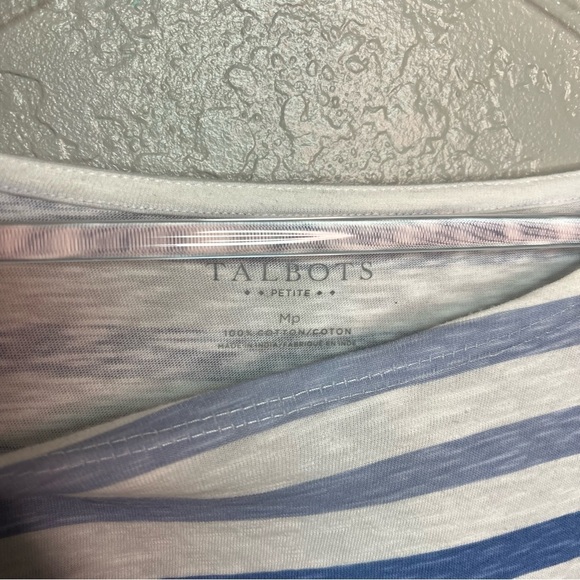 Talbots Striped Navy Blue 3 Quarter Inch Top - Picture 3 of 6